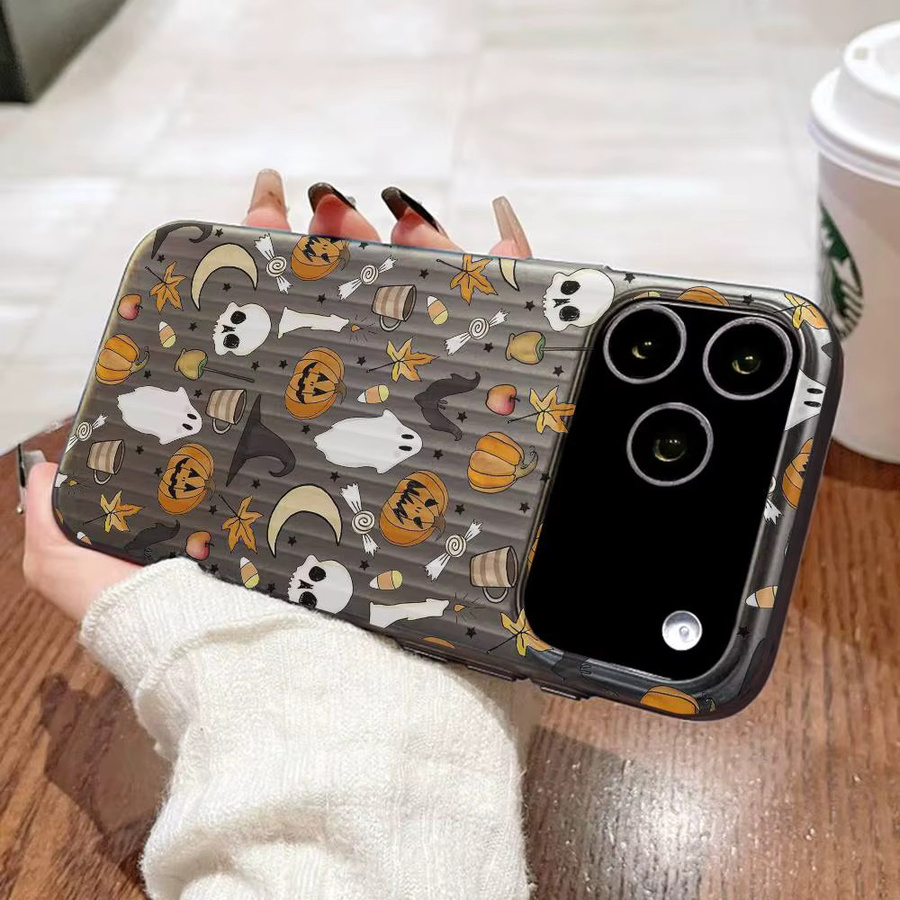 Potdemiel Halloween Kürbis und Geist Handyhülle für iPhone 11 bis iPhone 17 Pro Max Plus, Multicolor, Stoßfeste Rückseite mit Wellen-Design - Bild 3