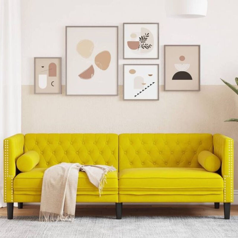 Vidaxl Chesterfield 3-Sitzer Sofa mit Nackenrollen aus Gelbem Samt im Retro-Stil - Bild 1