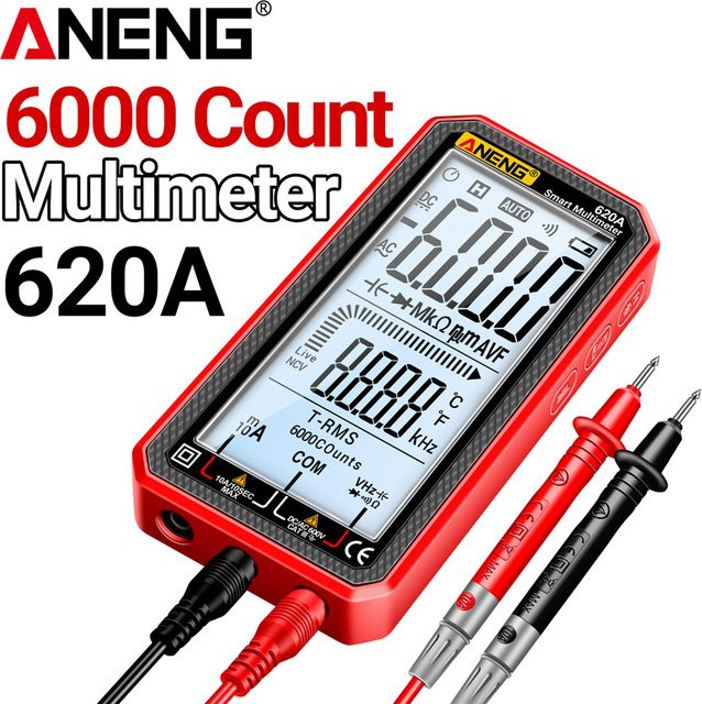 ANENG 620A Digitales Multimeter in Schwarz mit 6000 Anzeigen für AC/DC Spannung, Strom, Widerstand, Kapazität, Temperatur und NCV-Leiterdetektor - Bild 1
