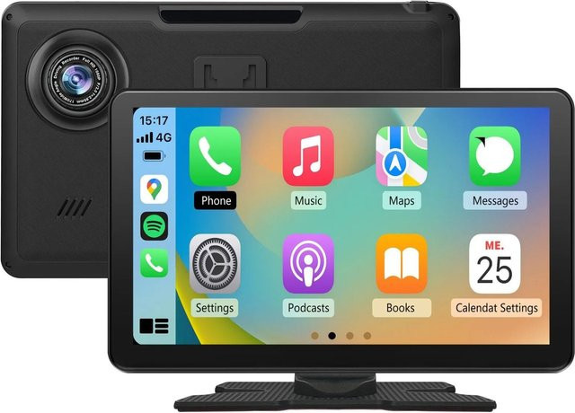 Junsun Carplay Display mit 9 Zoll Dash Cam und GPS in Schwarz - Bild 1