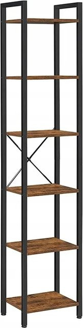 Rebiko Bücherregal im Industrial-Stil aus Metall und MDF, Farbe Schwarz-Braun, H x B x T: 187,5 x 30,0 x 40,0 cm - Bild 1