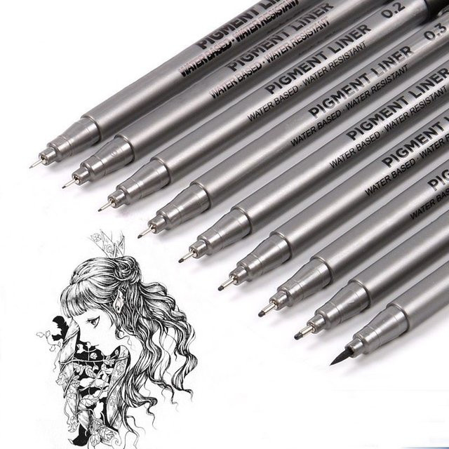 Mikron Pigment Liner Set in Schwarz, 9 Teile für Zeichnung, Skizze und Manga - Bild 1