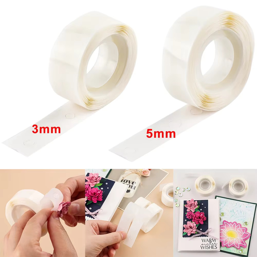300 Rollen Mini-Doppelseitiges Klebeband in Transparent, Ultradünne Klebepunkte für DIY-Handwerk mit 3 mm und 5 mm Durchmesser - Bild 2