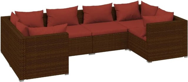 vidaXL 6-tlg Garten-Lounge-Set aus braunem Poly-Rattan mit Auflagen und Metallgestell - Bild 1