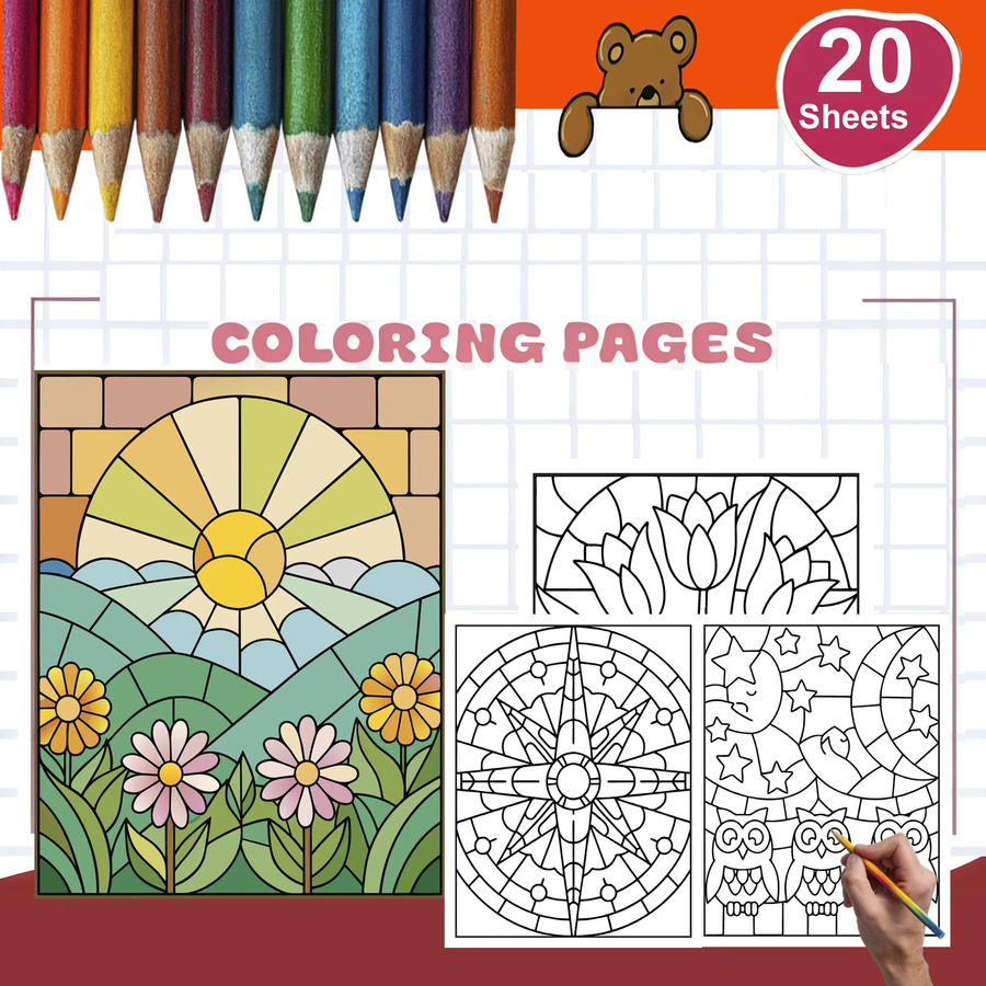 20 Blatt Buntglas-Mosaik Malbuch-Papier für Erwachsene im Format A5 - Bild 3