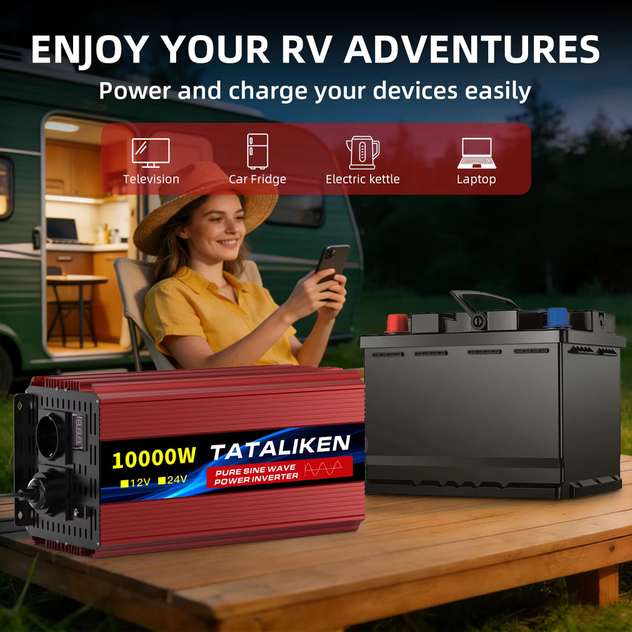 TATALIKEN Reiner Sinuswellen DC-AC Wechselrichter 6000W, 12V auf 220V 50Hz mit Euro-Steckdose und digitalem LCD-Display in Rot - Bild 3