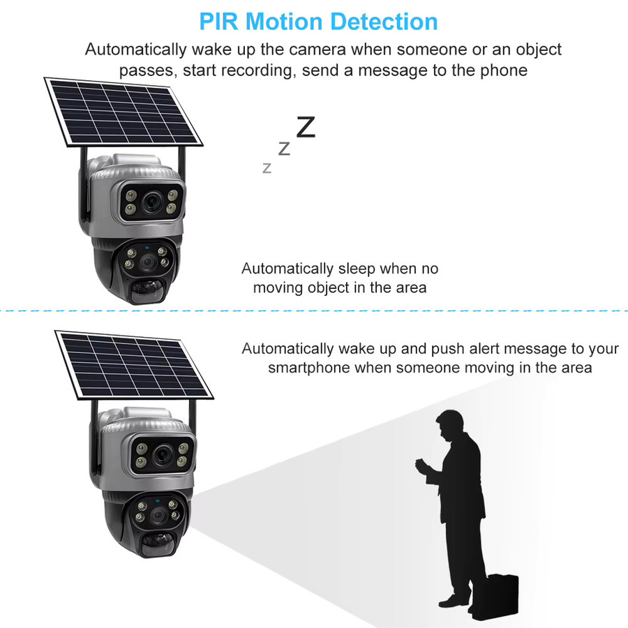 V380 4G-Solar-Überwachungskamera mit SIM-Karte, wasserdichte CCTV-Kamera mit PIR-Bewegungserkennung, Nachtsicht und Akku in Grau - Bild 4