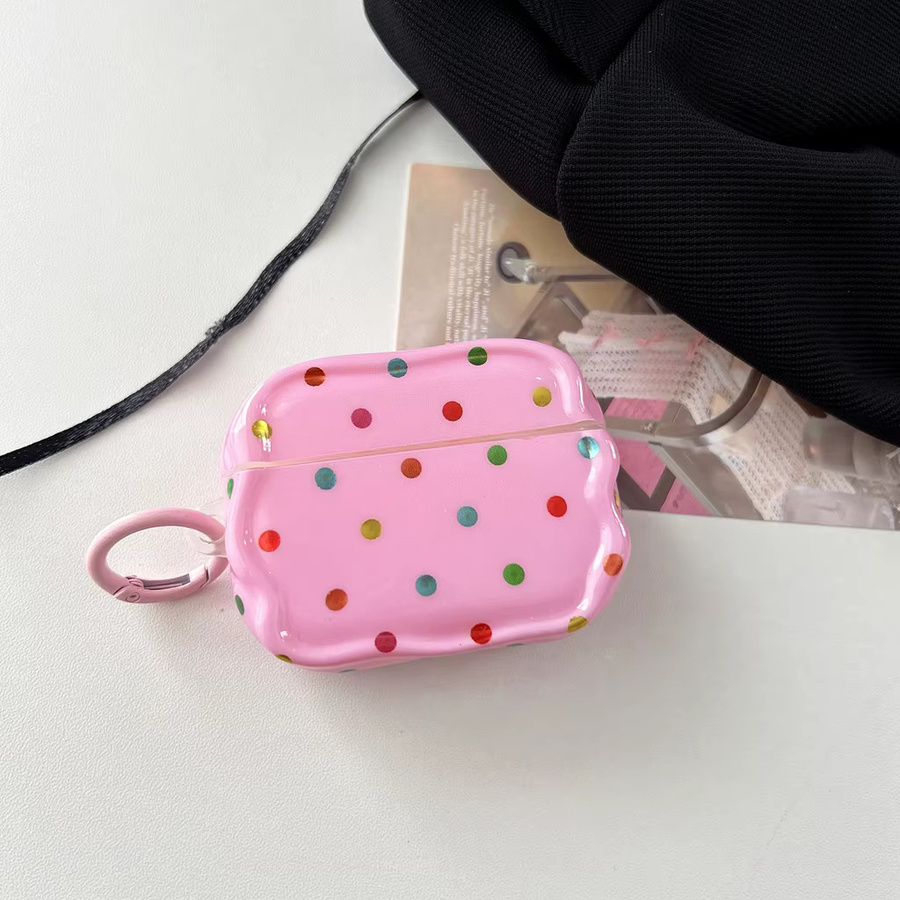 Stoßfeste AirPods Schutzhülle von Apple in Dopamin-Rosa mit Polka-Dot-Muster, vergoldet und mit Perlenanhänger, passend für AirPods 1, 2, 3, 4 und Pro 2/3 - Bild 2