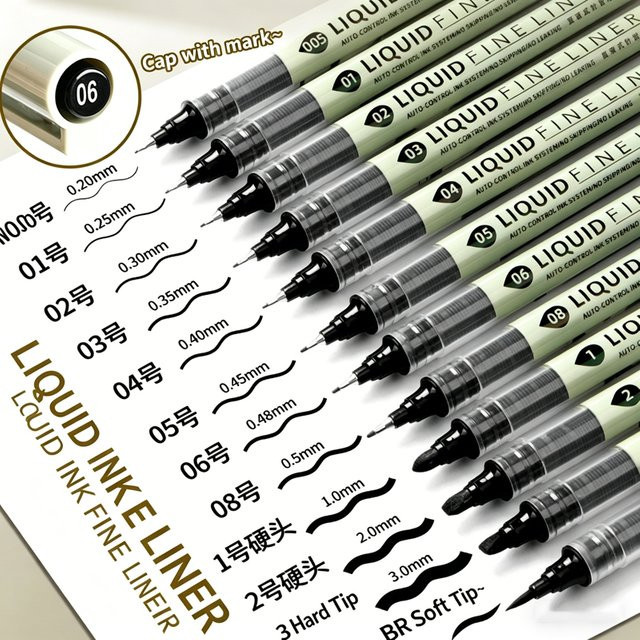 Tibs Fineliner Set mit 12 schwarzen Skizziermarkern für Manga-Kunst und Kalligraphie - Bild 1