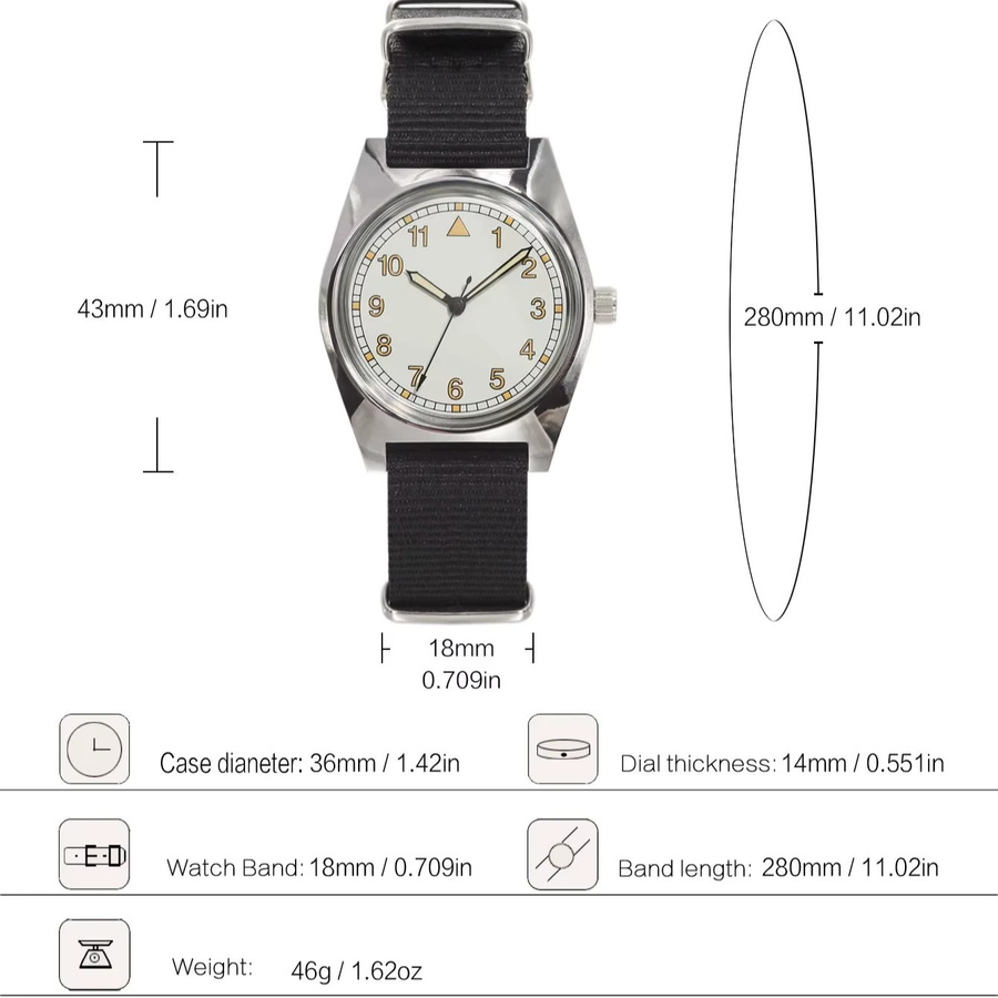 HEIMDALLR Herren-Fliegeruhr, Handaufzug, Edelstahl, 36 mm, Silber - Bild 6