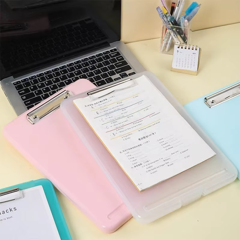 Transparente A4 Dokumentenbox aus Kunststoff mit Clip-Ordner und Schreibbrett als Organizer für Büro und Schule - Bild 2