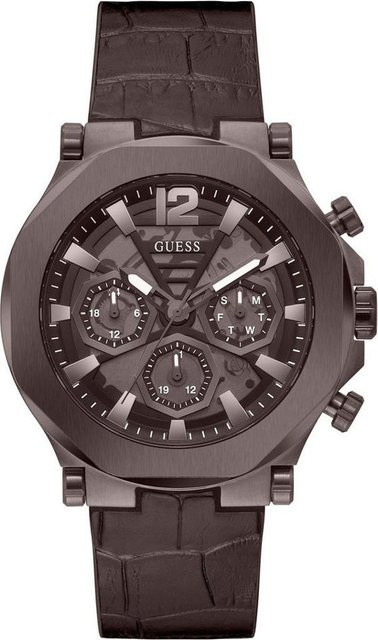 Guess Herrenuhr, Quarz, Edelstahl, 46 mm, Silikon, Braun, Schwarz - Bild 1
