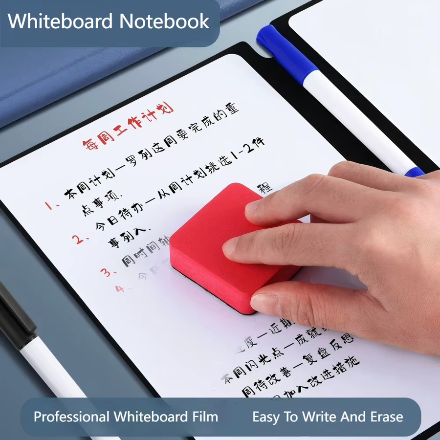 Wiederverwendbares A5 Leder-Whiteboard-Notizbuch als blanko Memo-Block und Wochenplaner in Blau und Weiß - Bild 4