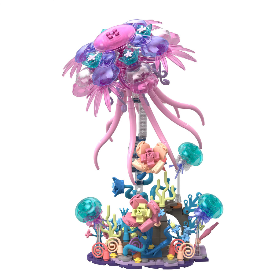 Inhaw Verträumte Floramare Bausteine Set mit 526 Teilen, Bunte Desktop Dekoration mit Quallen und Meerblumen für Kinder und Erwachsene - Bild 3