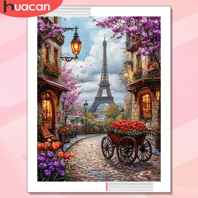 HUACAN 5D Diamantmalerei Set Diamant-Mosaik Turm-Landschaft in Multicolour als Handarbeit zur Heimdekoration - Bild 1