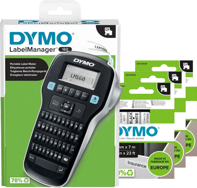 DYMO LabelManager 160P Qwertz Beschriftungsgerät mit 3 zusätzlichen Schriftbändern - Bild 1