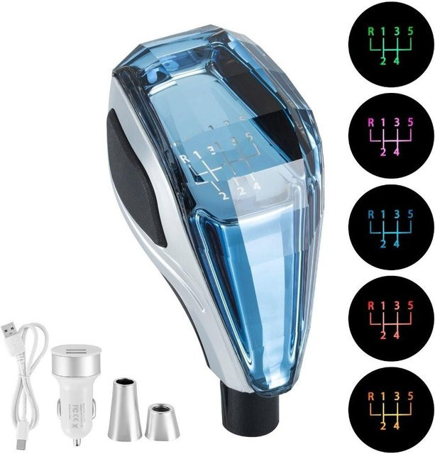 Renguxue Universeller LED-Kristall-Schaltknauf in Blau mit USB-C Anschluss - Bild 1