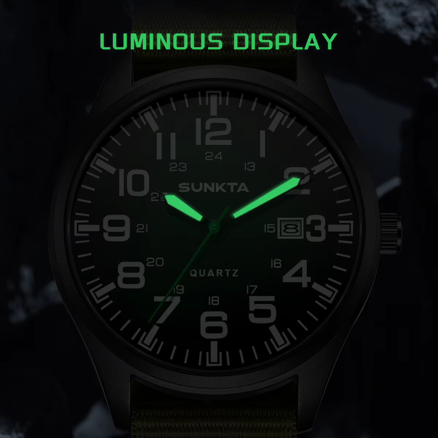 SUNKTA Armbanduhr Quarz, Edelstahl, Textil/NATO, Schwarz, Herren - Bild 4