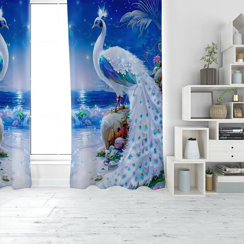 Yiran Furniture Pfau Dekovorhang aus Polyester, 2er-Set, halbtransparent, B: 35 cm, H: 100 cm - Bild 3