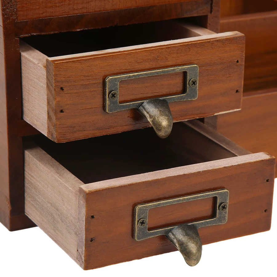 TOPINCN Schreibtisch-Organizer aus Holz in Braun mit Schubladen für Kosmetik und Schmuck im antiken Retro-Design - Bild 3