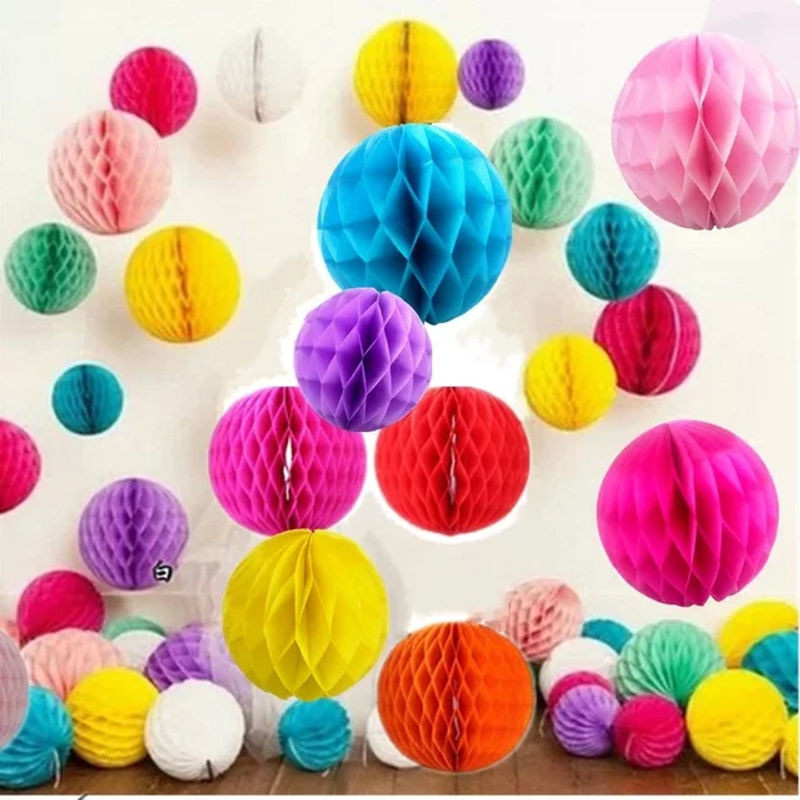 Merylover 5er Set runde Wabenblumenbälle aus Papier für Hochzeit und Party, mehrfarbig und rosa, Durchmesser: 15 cm - Bild 1
