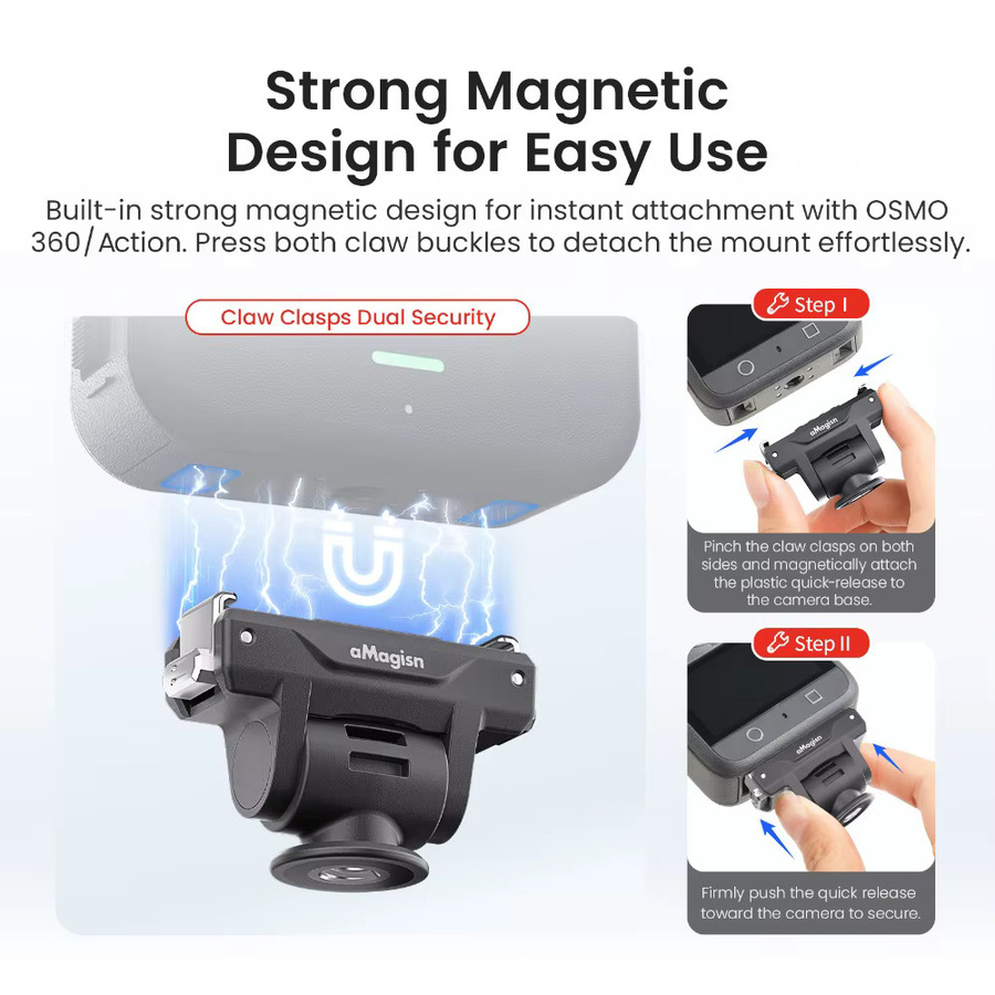 aMagisn Verstellbare Schnellwechselhalterung und Magnetstabilisierungsadapter für DJI OSMO 360, Action 5 Pro, 4 und 3 in Schwarz - Bild 2