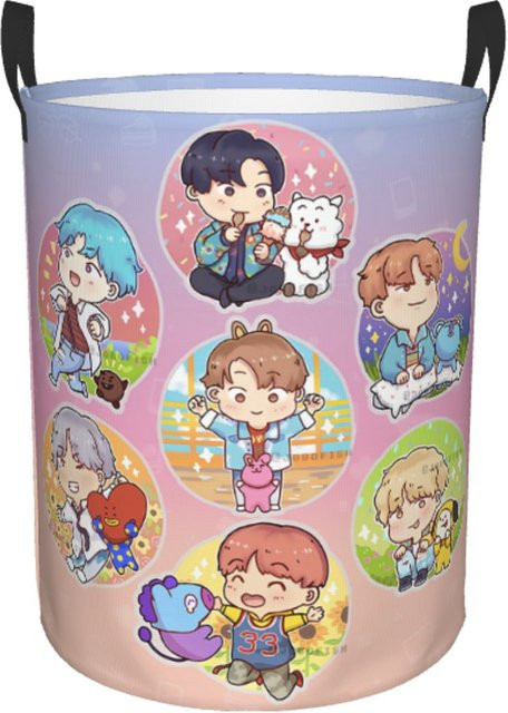 Zusammenklappbarer Kpop Boy Band Wäschekorb als Cartoon Kleidungskorb und Spielzeug Organizer aus Stoff, Mehrfarbig - Bild 1