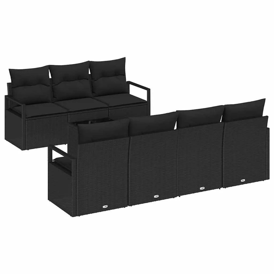 vidaXL 8-teiliges Gartenmöbel Set aus Poly-Rattan in Schwarz mit Tisch und Polsterkissen - Bild 2