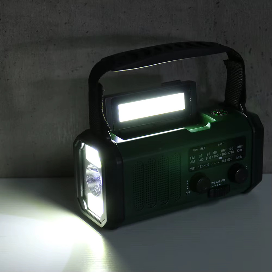 Shunmaii LED-Notfallradio in Grün mit AM/FM/WB, 10000mAh Akku, Taschenlampe, Leselampe, Handkurbel und USB-C-Ladung sowie SOS-Alarm - Bild 3