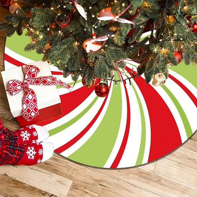 VIKAMA Weihnachtsbaumrock mit rot weiß grünem Streifenmuster in runder Form - Bild 1