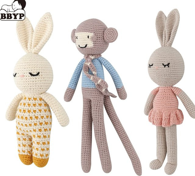 Handgemachte Kaninchen-Affen-Häkelpuppe, Stofftier, Plüschtier, bunt/mehrfarbig - Bild 1