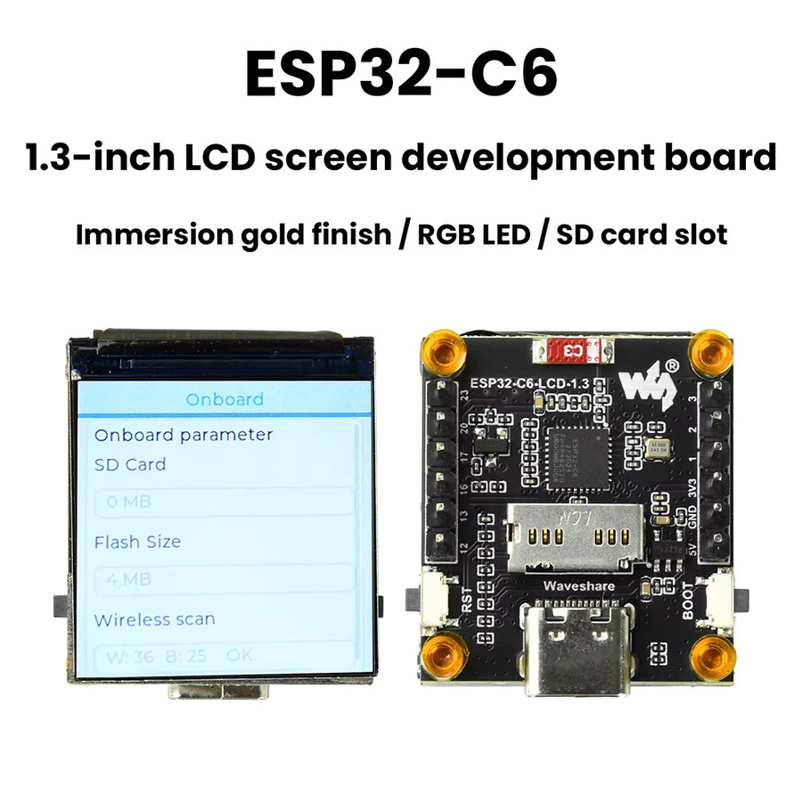 Gaqqee ESP32-C6 AIoT Entwicklungsmodul mit 1,3 Zoll IPS LCD Display, ST7789 Treiber, WiFi, Bluetooth, USB-C und 4MB Flash in Schwarz - Bild 3