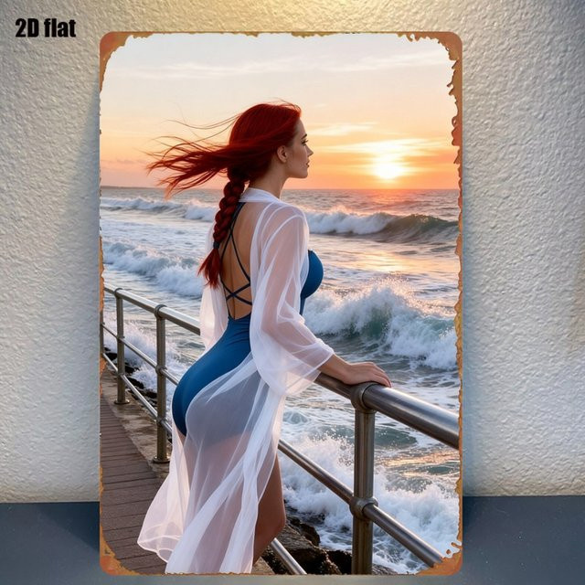 HELLOYOUNG Metall-Wandkunst Sonnenuntergang-Seelandschaft in Multicolour, Rechteckiges Wandbild für dein Wohnzimmer, Breite: 30,48 cm, Höhe: 20,32 cm, Tiefe: 0 cm - Bild 1