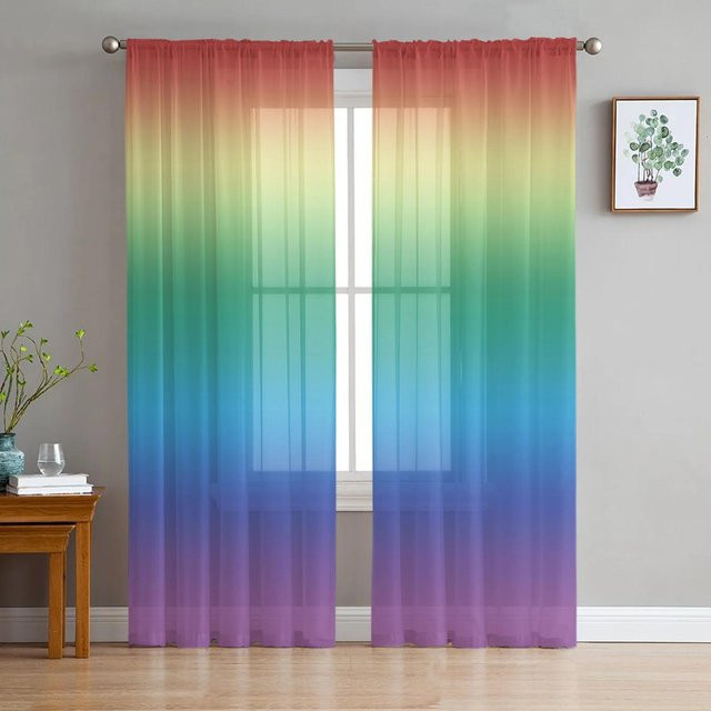 Transparenter Tüllvorhang mit Regenbogenfarbverlauf von Yiran Furniture, Organza-Voile für Wohnzimmer und Schlafzimmer, B: 135 cm, H: 137 cm - Bild 1