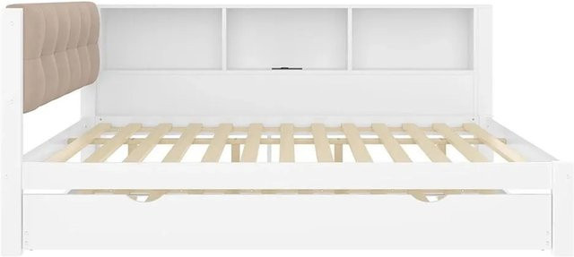 KOMHTOM Tagesbett Schlafsofa mit Ausziehfunktion und USB-Ladeport, Weiß, B/T/H: 200 x 140 x 80,5 cm - Bild 1