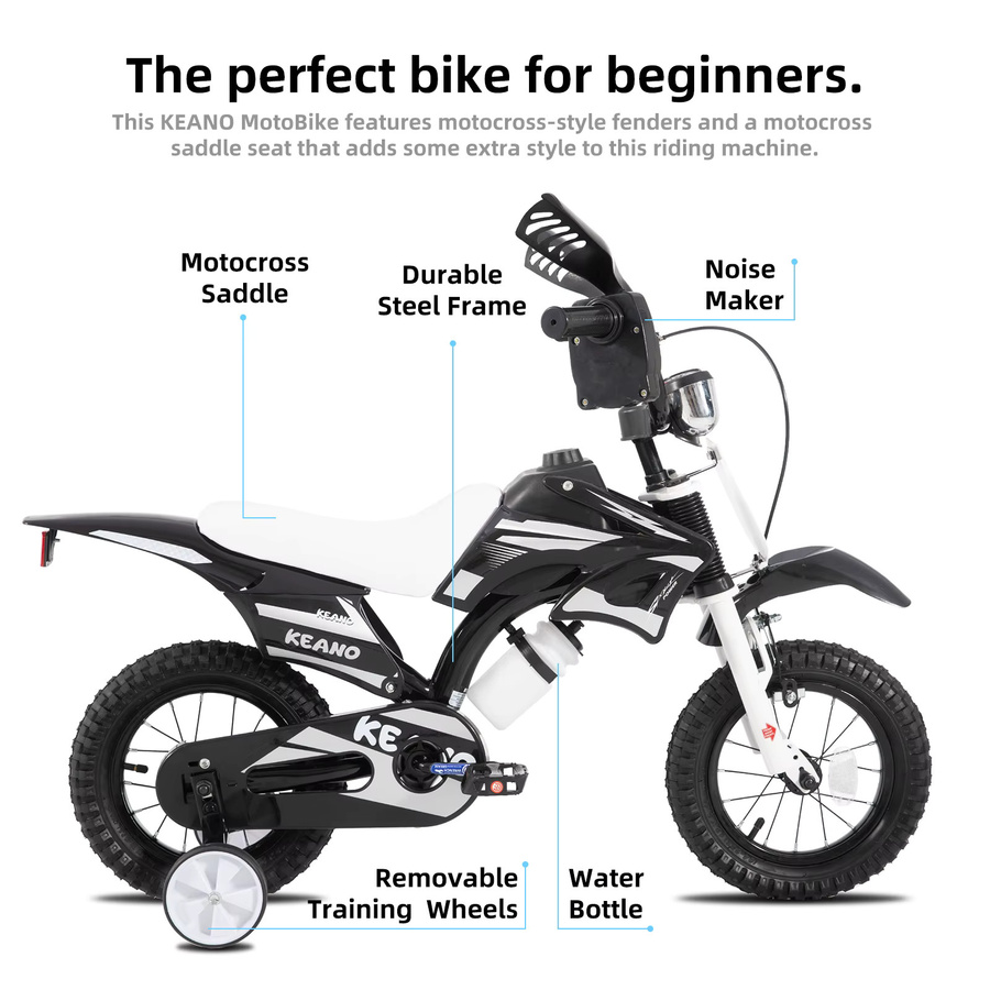 KEANO Motocross-Stil Kinderfahrrad, mit Stützrädern und Nummernschild - Bild 3