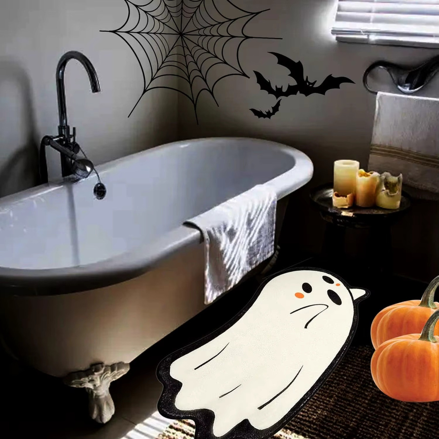 VIKAMA Halloween-Geisterteppich für das Badezimmer, rutschfest und wasserabsorbierend, Farbe: Weiß, B/T: 60 x 40 cm - Bild 3