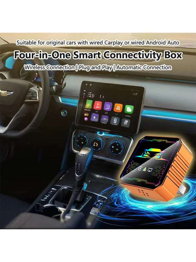 Lenovo 4-in-1 Wireless CarPlay und Android Auto Adapter mit Bildschirmspiegelung für iOS und Android in Orange - Bild 6