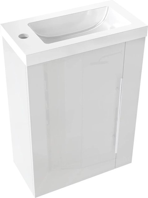AICA Badmöbel Set SILVIA 2-teilig: Waschtisch und Unterschrank in Weiß Hochglanz mit Softclose-Funktion, Breite: 45 cm - Bild 1