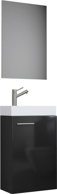 VCM Gäste-Waschplatz S mit Waschbecken, Unterschrank und Spiegel, Schwarz, B/T/H: 70,0 x 22,0 x 41,0 cm - Bild 1