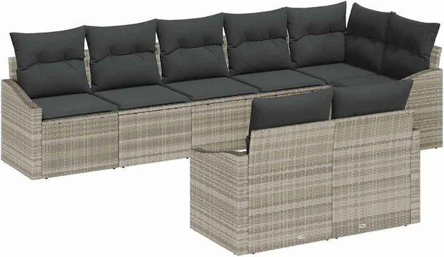 vidaXL Garten-Sofa-Set 8-teilig in Hellgrau aus Poly-Rattan mit Polsterung und L-Form für Terrasse und Garten - Bild 1