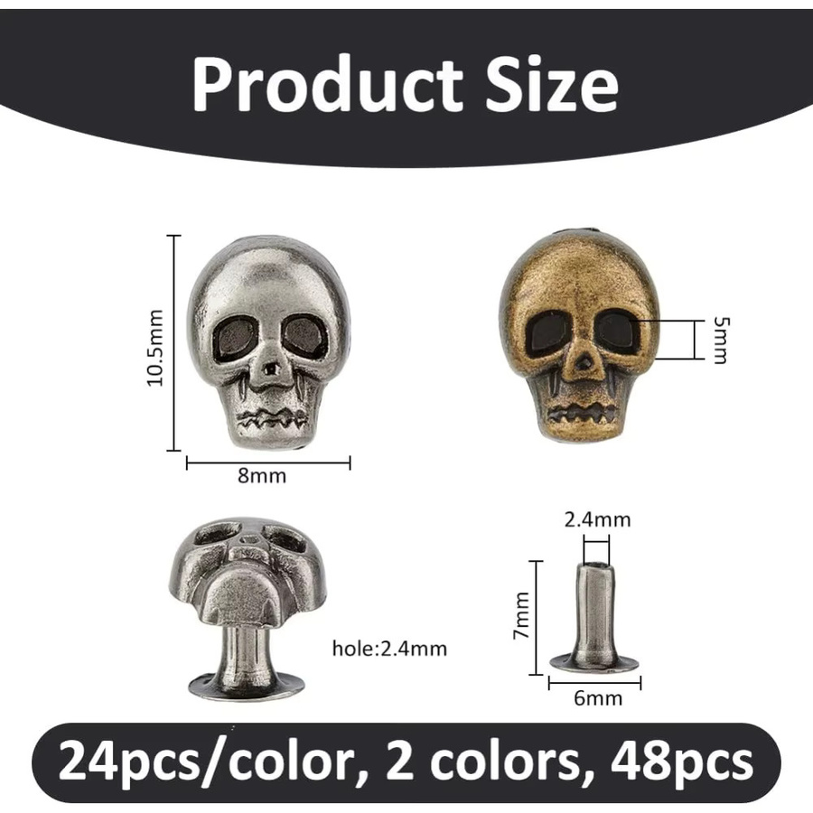 Ohrstecker Totenkopf, Nieten, Metall, 2 Farben - Bild 2