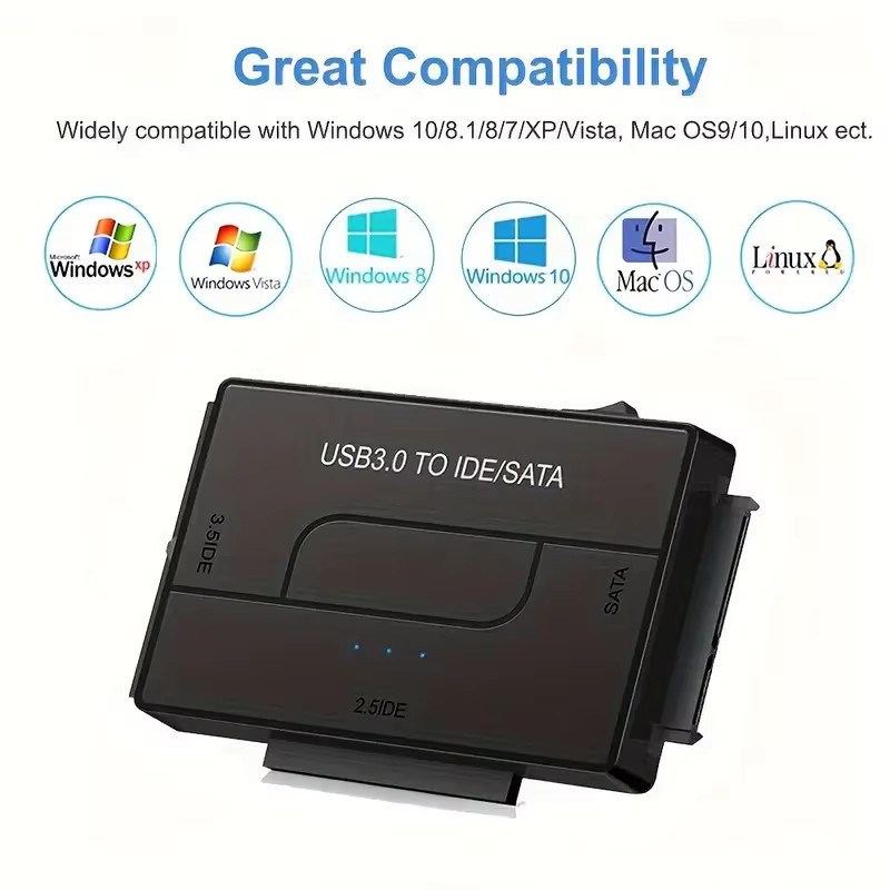Congdi USB 3.0 zu SATA/IDE Adapter für 2,5 und 3,5 Zoll Festplatten und SSD bis 6 TB, Schwarz - Bild 4