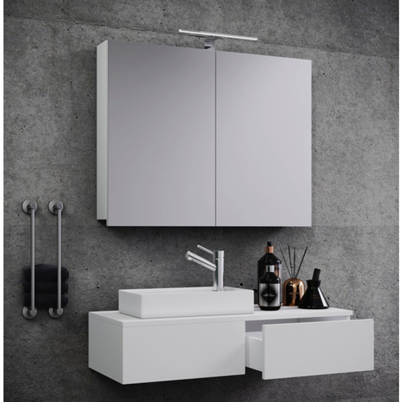 VCM Badmöbel Gudas 3-teiliges Set in Weiss bestehend aus Waschbeckenunterschrank, Waschbecken und Spiegelschrank aus Sanitärkeramik und Holzwerkstoff - Bild 2