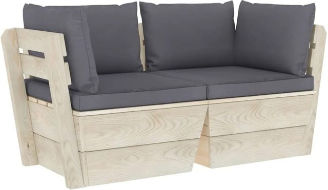 vidaXL Garten-Palettensofa 2-Sitzer aus Fichtenholz mit Kissen in Anthrazit - Bild 1