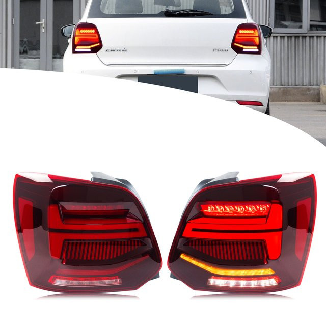 Dynamische LED-Rückleuchten mit sequenziellen Blinkern für Volkswagen VW Polo 5 MK5 6R 6C 2009–2017 in Rot - Bild 1