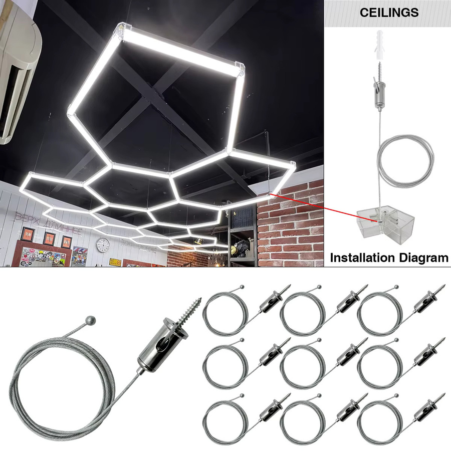 HAMRVL LED-Röhrenlampe in Hexagon-Form aus Kupfer, Weiß, mit verstellbarem Aufhängungsseil und Spleißverbinder für Garage und Decke - Bild 2