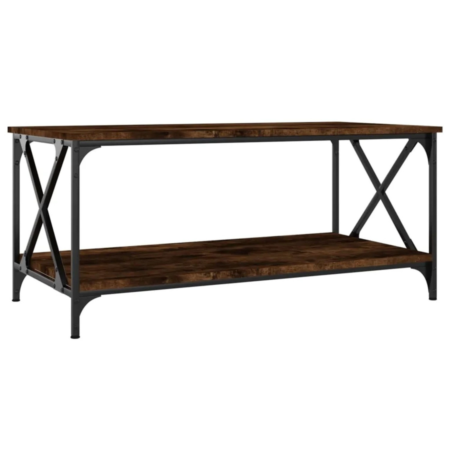 vidaXL Couchtisch in Räuchereiche, klassischer Couchtisch aus Holzwerkstoff und Eisen, B/T/H: 100 x 50 x 45 cm - Bild 2