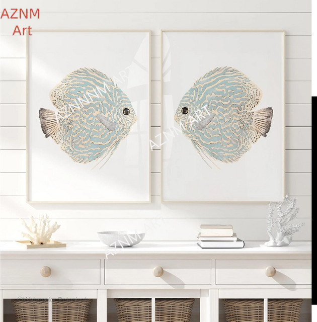2er-Set AZNM Wandkunst Poster in Blau und Grün im Boho-Stil mit abstrakten Küstenmotiven - Bild 1