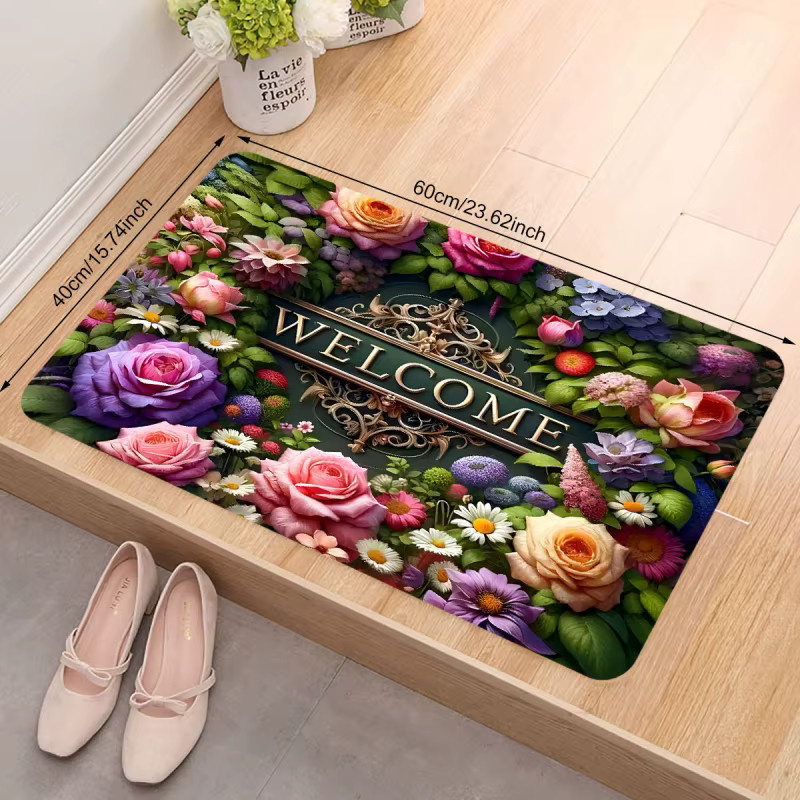 VIKAMA Fußmatte mit Blumenmuster in Bunt, rutschfest und waschbar für Innen- und Außenbereich - Bild 4